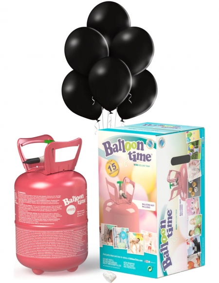 Bombona Helio Desechable 0.13m3 con 15 Globos Negros Pastel PL14