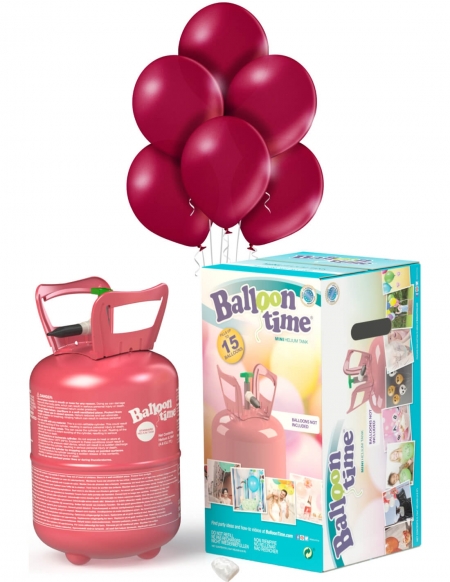 Bombonas de Helio Desechable 0.13m3 con 15 Globos Granate Pastel