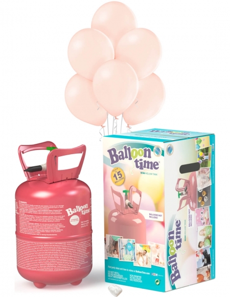 Bombona Helio Desechable 0.13m3 con 15 Globos Rosa Piel Pastel PL69