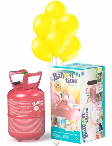 Bombona Helio Desechable 0.13m3 con 15 Globos Amarillos Metalizados