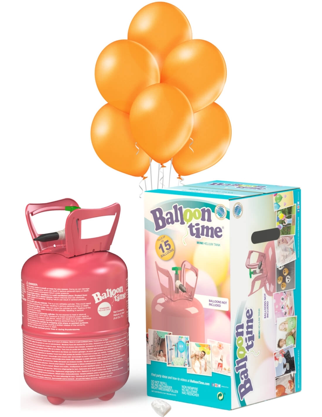 Bombonas de Helio Desechable 0.13m3 con 15 Globos Naranja Metalizados