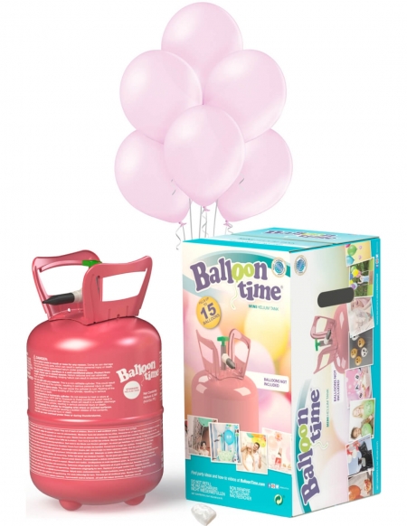 Bombona Helio Desechable 0.13m3 con 15 Globos Rosa Metalizados ML33