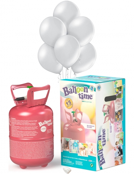 Bombona Helio Desechable 0.13m3 con 15 Globos Plata Metalizados ML38