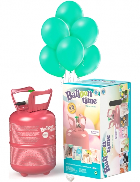 Bombona Helio Desechable 0.13m3 con 15 Globos Aguamarina Metalizados