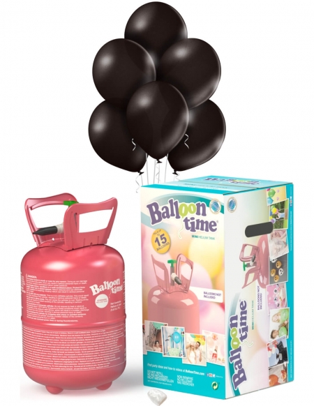 Bombona Helio Desechable 0.13m3 con 15 Globos Negros Metalizados ML64