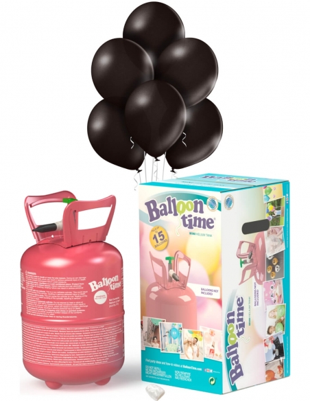 Bombona Helio Desechable 0.13m3 con 15 Globos Negros Metalizados ML64