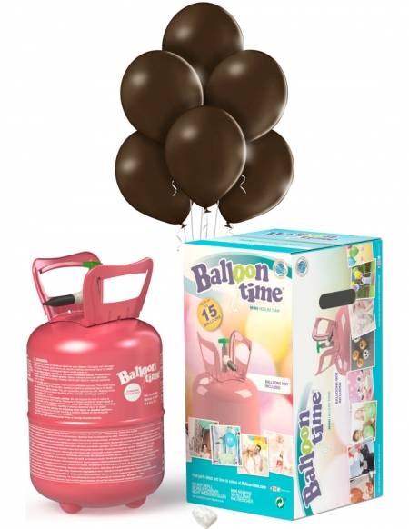 Bombona Helio Desechable 0.13m3 con 15 Globos Marron Metalizados ML64