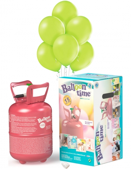 Bombona Helio Desechable 0.13m3 con 15 Globos Verde Manzana Metalizados ML64