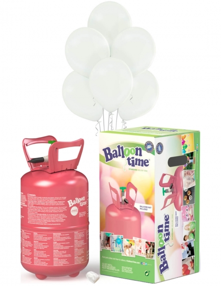 Bombona Helio Desechable 0.25m3 con 30 Globos Blancos Pastel PL01