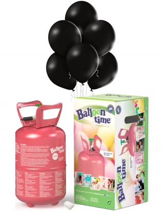 Bombona Helio Desechable 0.25m3 con 30 Globos Negros Pastel PL14
