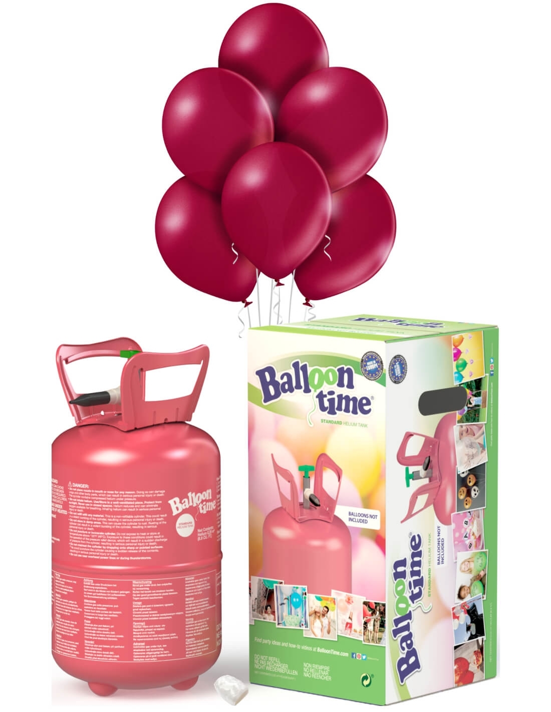 Bombonas de Helio Desechable 0.25m3 con 30 Globos Granate Metalizados