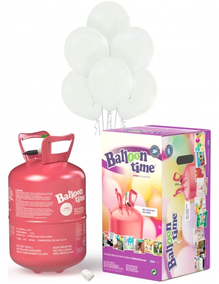 Bombona Helio Desechable 0.42m3 con 50 Globos Blancos Pastel PL01