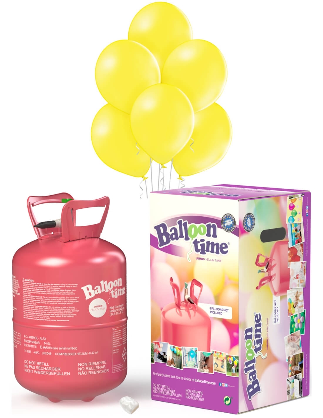 Bombonas de Helio Desechable 0.42m3 con 50 Globos Amarillos Pastel