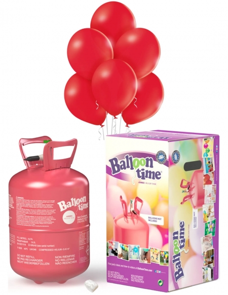 Bombona Helio Desechable 0.42m3 con 50 Globos Rojos Pastel PL05