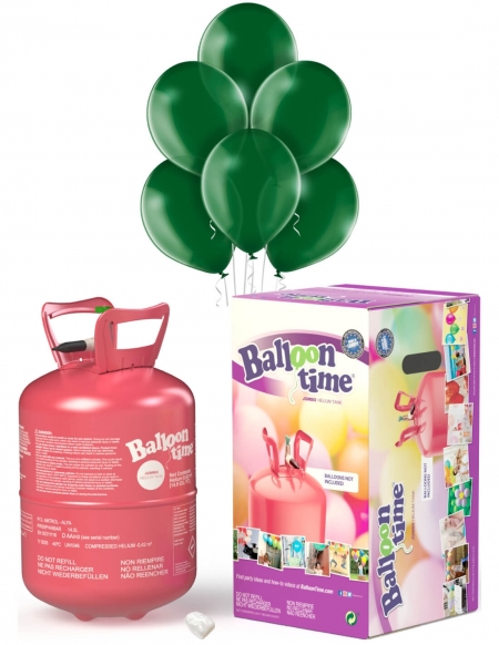 Bombona Helio Desechable 0.42m3 con 50 Globos Verde Oscuro Pastel PL13