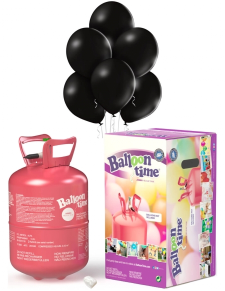 Bombona Helio Desechable 0.42m3 con 50 Globos Negros Pastel PL14