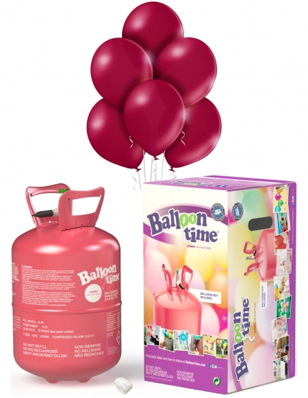 Bombona Helio Desechable 0.42m3 con 50 Globos Granate Pastel PL47