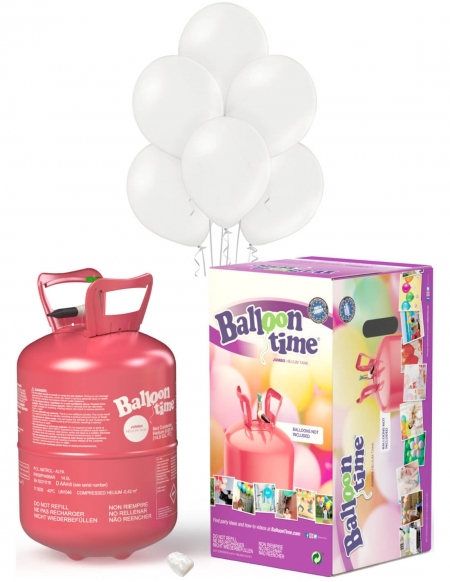 Bombona Helio Desechable 0.42m3 con 50 Globos Blanco Metalizados ML29