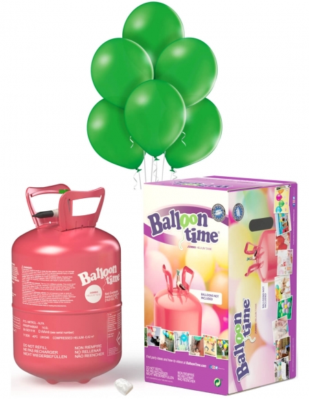 Bombona Helio Desechable 0.42m3 con 50 Globos Verde Claro Metalizados