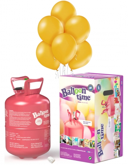 Bombonas de Helio Desechable 0.42m3 con 50 Globos Oro Metalizados