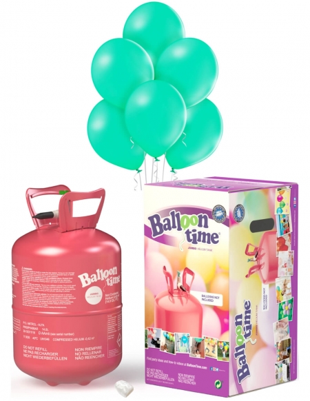 Bombona Helio Desechable 0.42m3 con 50 Globos Aguamarina Metalizados