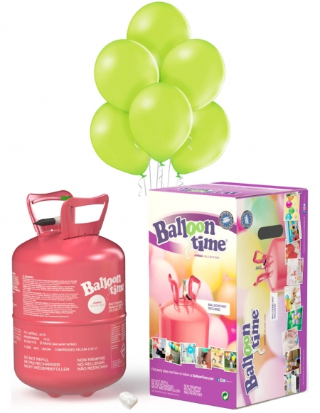 Bombona Helio Desechable 0.42m3 con 50 Globos Verde Manzana Metalizados ML64