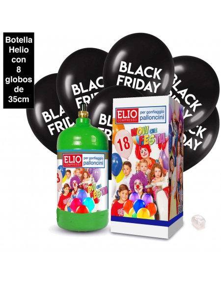 8 Globos Black Friday Latex 35cm con Bombona de Helio 0.15m3