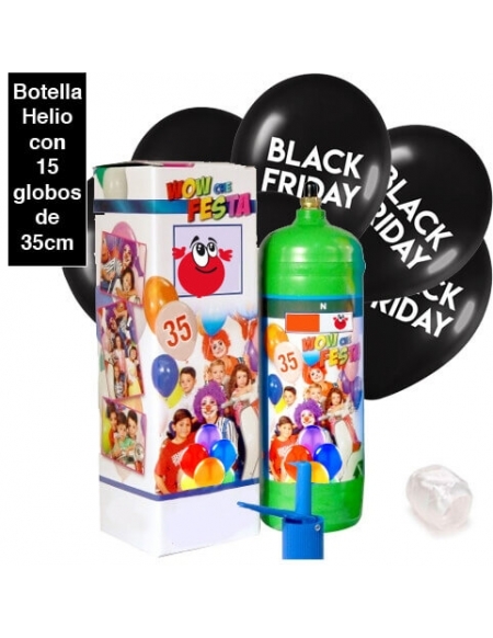 15 Globos Black Friday Latex 35cm con Bombona de Helio 0.25m3