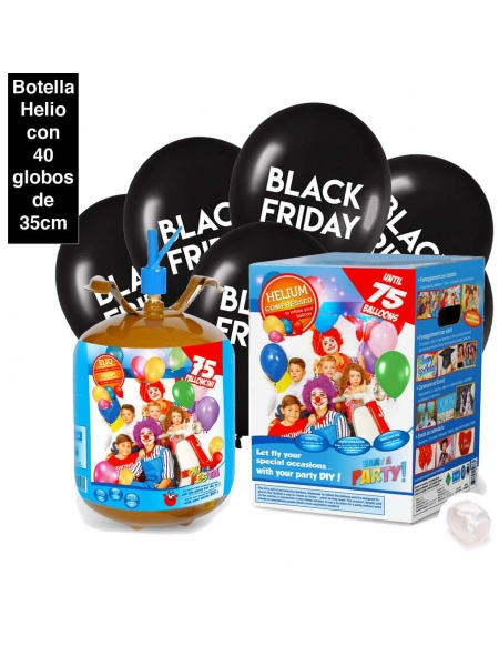 40 Globos Black Friday Latex 35cm con Bombona de Helio 0.63m3