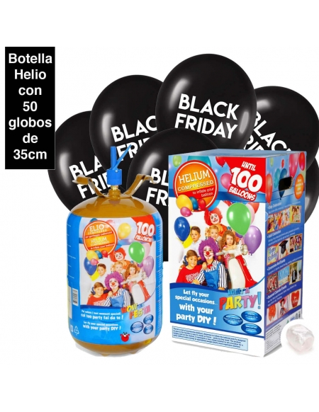 50 Globos Black Friday Latex 35cm con Bombona de Helio 0.82m3