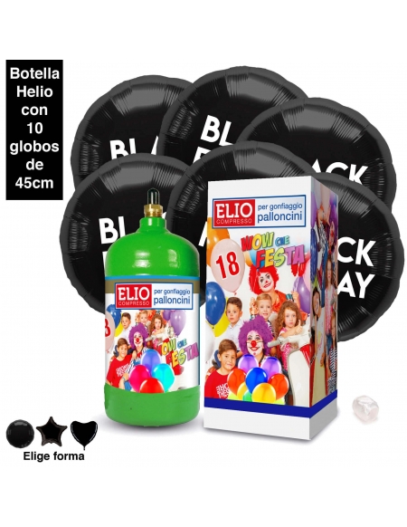 10 Globos Black Friday Foil 45cm con Bombona de Helio 0.15m3