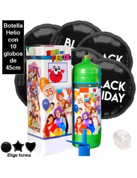 15 Globos Black Friday Foil 45cm con Bombona de Helio 0.25m3