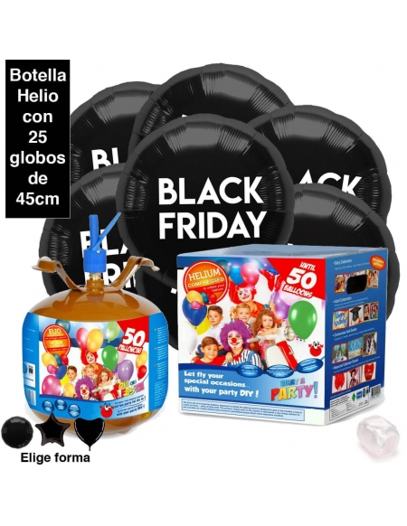 25 Globos Black Friday Foil 45cm con Bombona de Helio 0.41m3