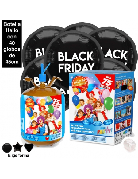 40 Globos Black Friday Foil 45cm con Bombona de Helio 0.63m3