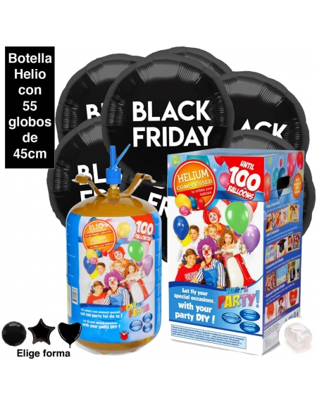 55 Globos Black Friday Foil 45cm con Bombona de Helio 0.82m3