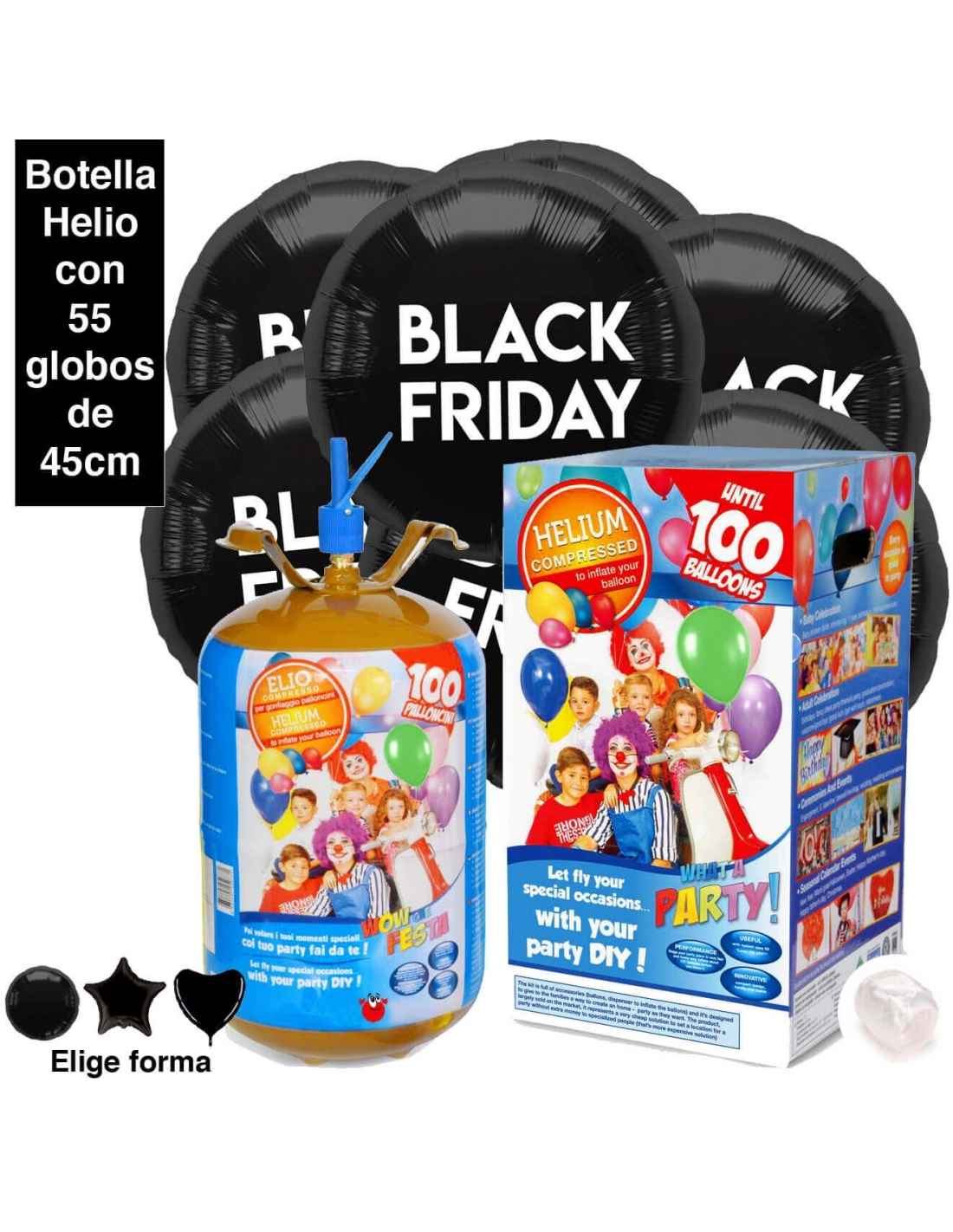 Bombona de Helio Desechable 0.25m3 con 30 Globos Reyes Magos