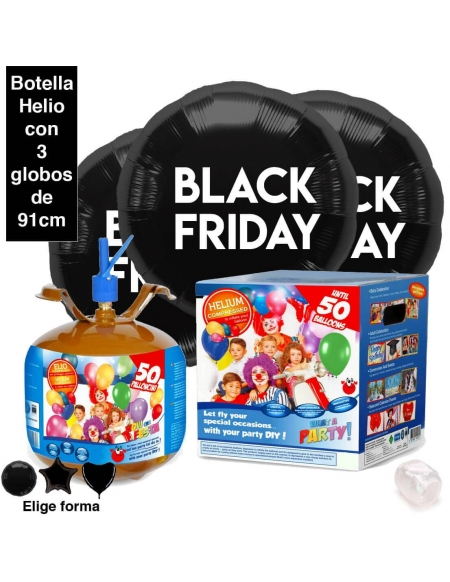 3 Globos Gigantes Black Friday Foil 91cm con Bombona de Helio 0.41m3