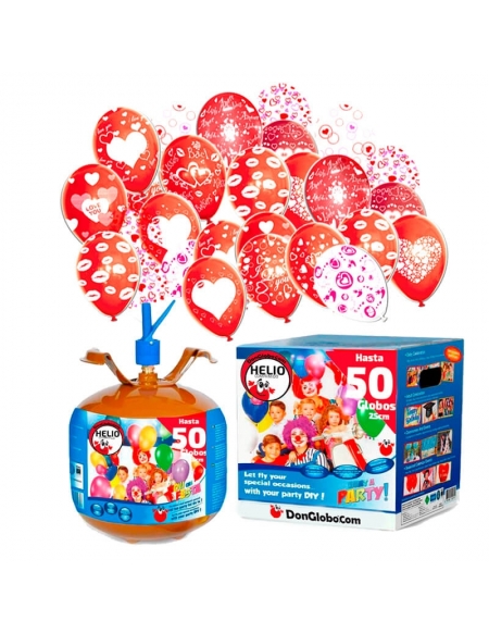 50 Globos San Valentin Latex con Bombona de Helio