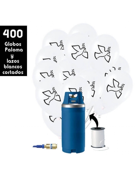 400 Globos Dia de la Paz Paloma con Botella de Helio