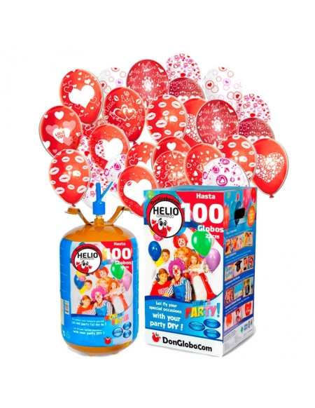 100 Globos San Valentin Latex con Bombona de Helio