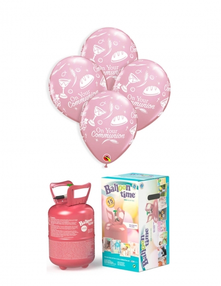 Pack Comunion Rosa con 8 Globos de Latex y Lazos