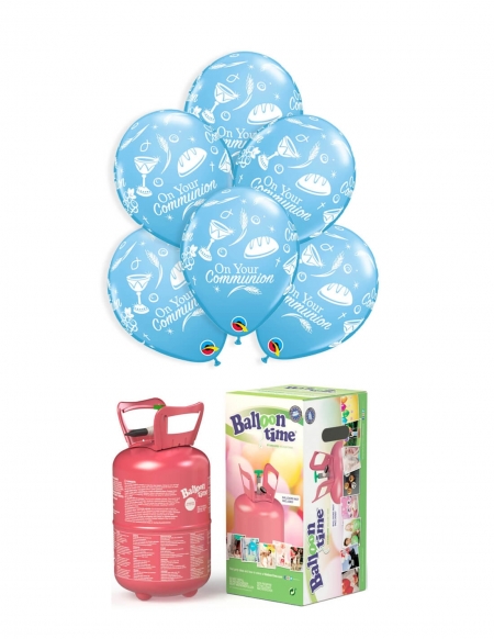 Pack Comunion Azul con 15 Globos de Latex y Lazos