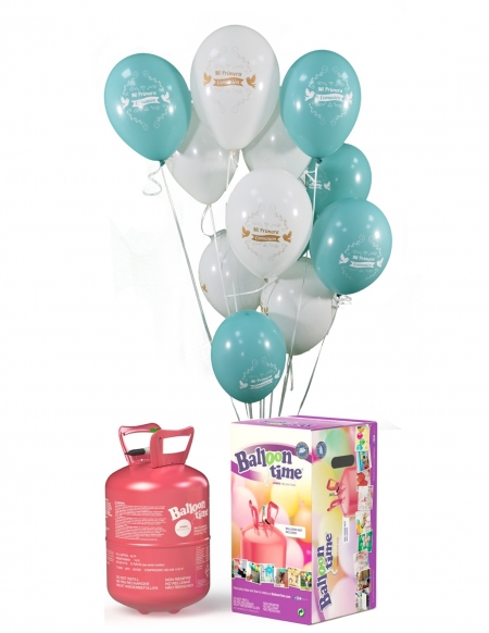 Pack Primera Comunion Aguamarina con 28 Globos de Latex y Lazos