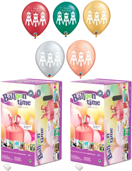 2 Bombonas Helio Desechable 0.42m3 con 100 Globos Reyes Magos