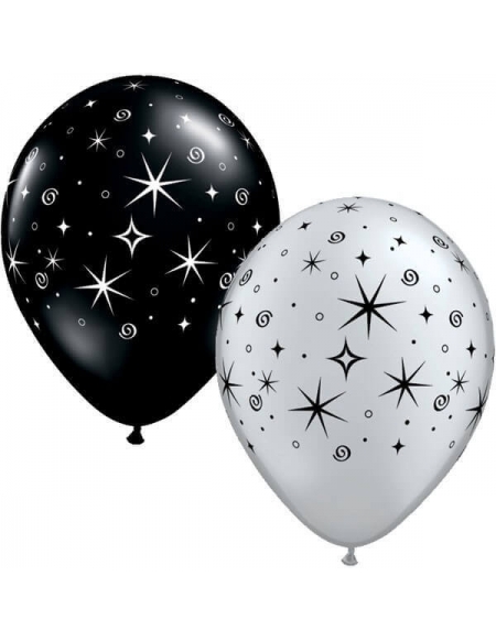 Globo Sparkles and Swirls Plata y Negro Redondo 28cm