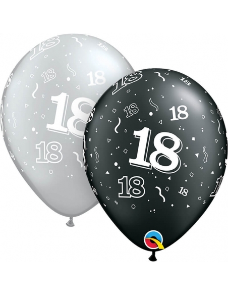 Globo Numero 18 Redondo 28cm Negro y Plata