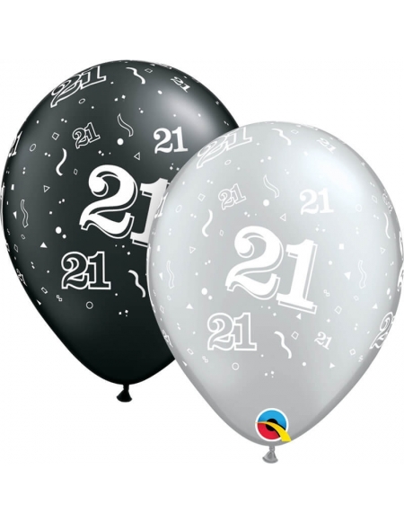 Globo Numero 21 Redondo 28cm Negro y Plata