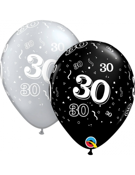 Globo Numero 30 Redondo 28cm Negro y Plata