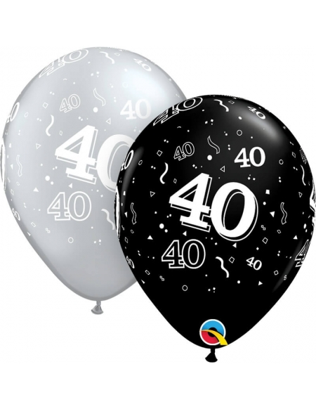 Globo Numero 40 Redondo 28cm Negro y Plata