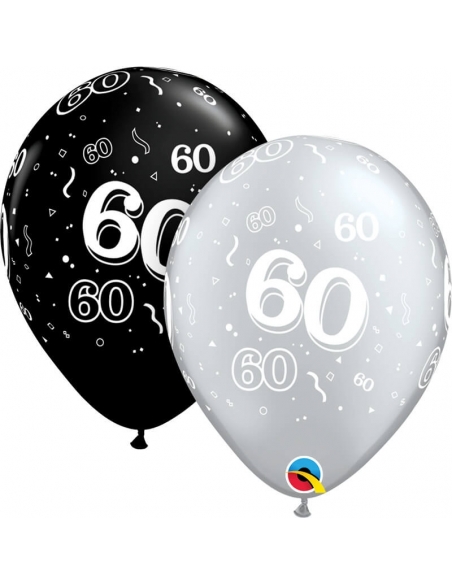 Globo Numero 60 Redondo 28cm Negro y Plata